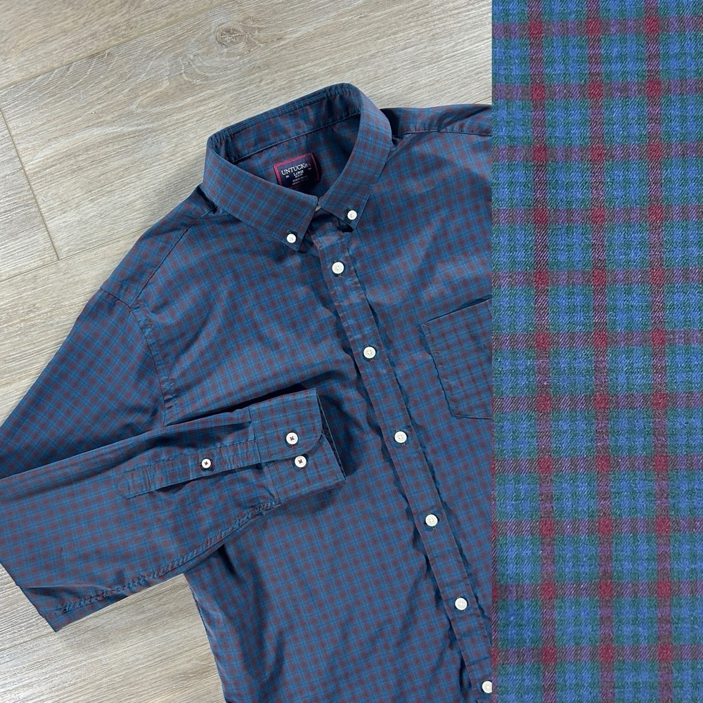 UNTUCKit Shirt Mens Large Blue Plaid Slim Fit Gargano Long Sleeve Button Down